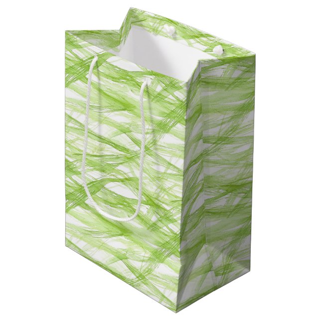 Sac Cadeau Moyen Vert Citron Abstrait Anniversaire (Devant Angle)