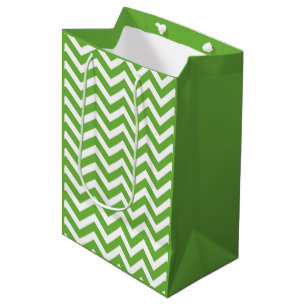 Sac Cadeau Moyen Vert de printemps et chevron blanc Mariage Anniver