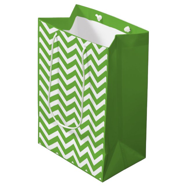 Sac Cadeau Moyen Vert de printemps et chevron mariage anniversaire  (Devant Angle)