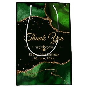 Sac Cadeau Moyen Vert et or Glitter Agate Anniversaire Merci