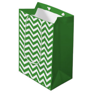 Sac Cadeau Moyen Vert foncé et chevron de mariage d'anniversaire bl
