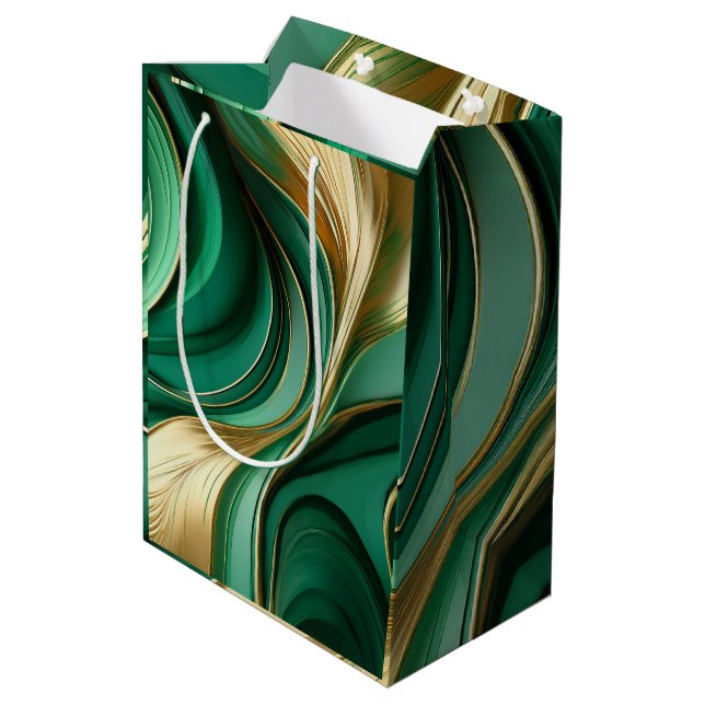 Sac Cadeau Moyen Vert moderne et or (Dos Angle)