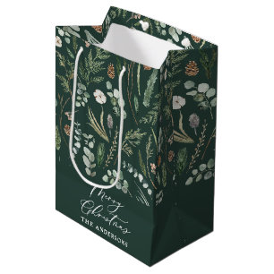 Sac Cadeau Moyen Vert Noël moderne minimaliste élégant botanique