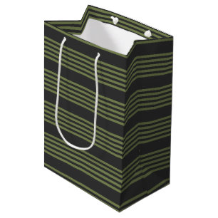 Sac Cadeau Moyen Vert olive et charbon de bois cinq bandes motif