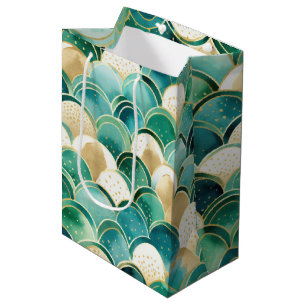 Sac Cadeau Moyen Vert Or blanc Abstrait