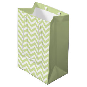 Sac Cadeau Moyen Vert pastel et chevron blanc pour mariage et anniv