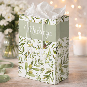 Sac Cadeau Moyen Vert sauge Chic Country Français Olive Monogramme