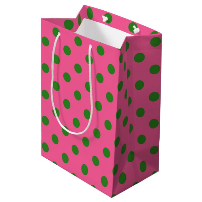 Sac Cadeau Moyen Vert sur rose Pois Design Motif (Créateur téléchargé)