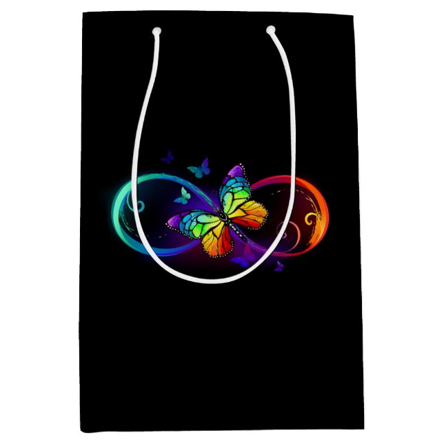 Sac Cadeau Moyen Vibrant infinity with rainbow butterfly on black (Devant)