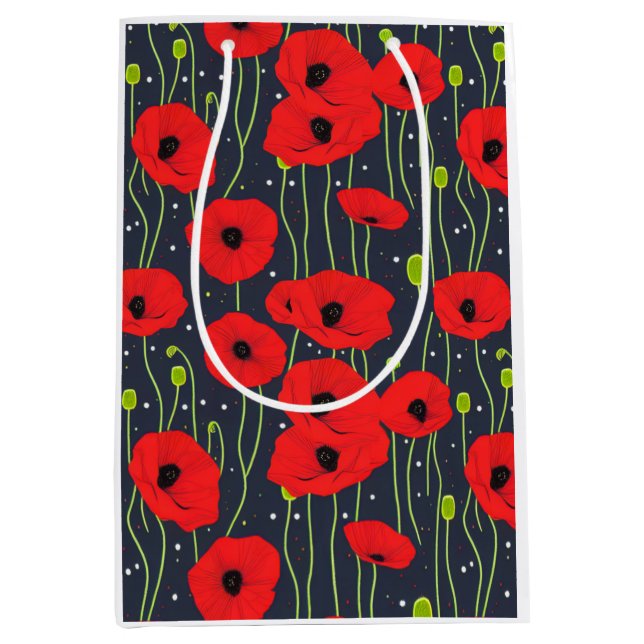 Sac Cadeau Moyen Vibrant Modern Red Poppies Pattern Art (Devant)