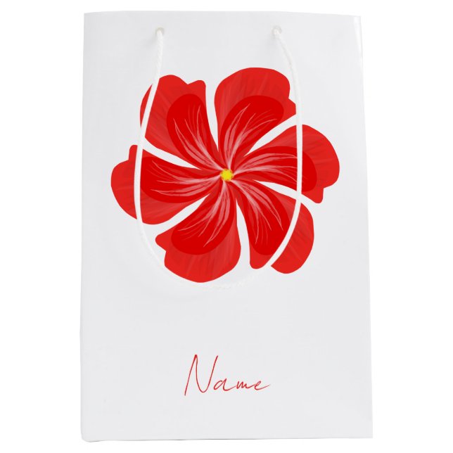 Sac Cadeau Moyen Vibrant Red Petal Bloom - Minimalist Floral Art (Devant)