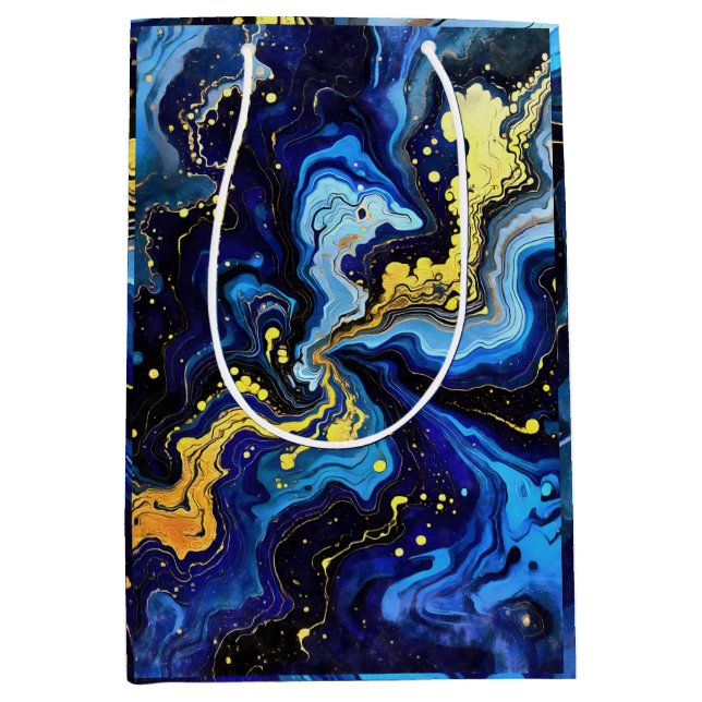 Sac Cadeau Moyen Vibrant Swirls of Blue and Gold 4 (Devant)