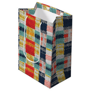 Sac Cadeau Moyen Vibrant tissé plaid - Retro Boho À damiers Motif