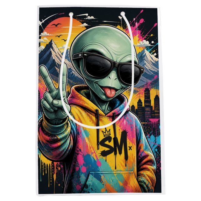 Sac Cadeau Moyen Vibrations d'Alien Drôles (Devant)