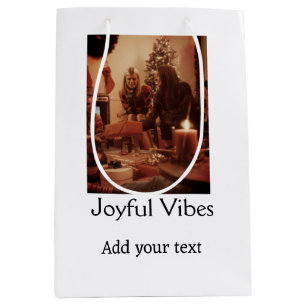 Sac Cadeau Moyen Vibrations joyeuses ajout photo famille Noël nom s