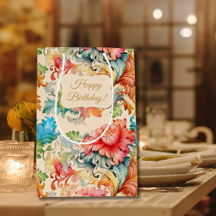 Sac Cadeau Moyen Victorienne Vintage Floral Pattern Joyeux annivers