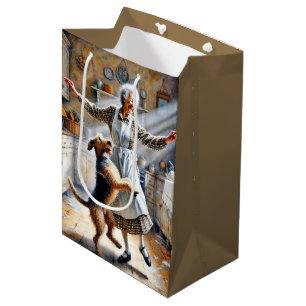 Sac Cadeau Moyen Vielle Dame Dansant Avec Son Chien Anniversaire