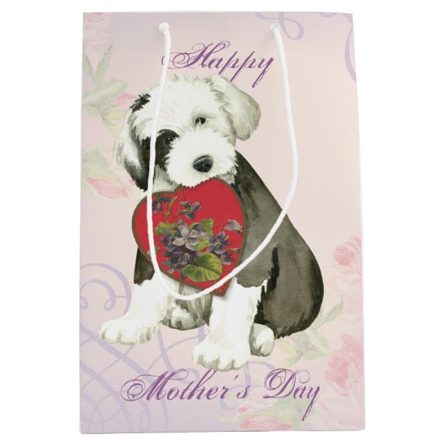 Sac Cadeau Moyen Vieux anglais Sheepdog Heart Mom (Devant)