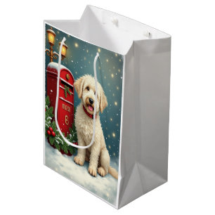 Sac Cadeau Moyen Vieux chien de berger anglais Carte de Noël vintag