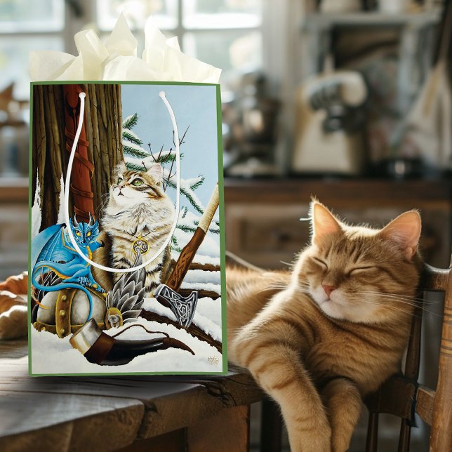 Sac Cadeau Moyen Viking Cat Blue Dragon (Créateur téléchargé)