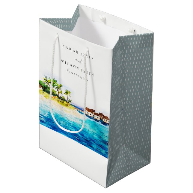 Sac Cadeau Moyen Villa Tropical Overwater Seascape Beach Mariage (Devant Angle)