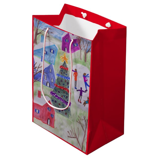 Sac Cadeau Moyen Village de Noël (Devant Angle)