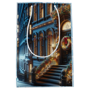 Sac Cadeau Moyen Ville Centre-ville Brownstone Building Noël