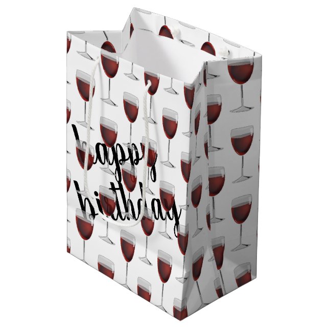Sac Cadeau Moyen Vin Rouge Anniversaire Blanc (Devant Angle)