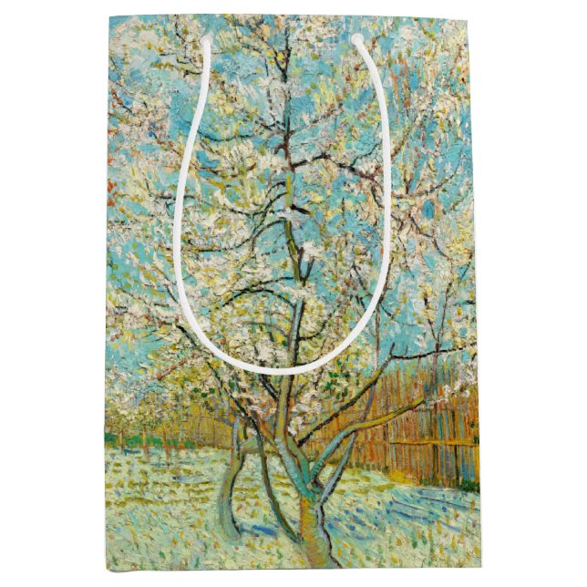 Sac Cadeau Moyen Vincent van Gogh - Poche rose en fleurs (Devant)
