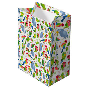 Sac Cadeau Moyen Vintage Birds Motif, Colorful parakeet motif
