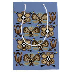 Sac Cadeau Moyen Vintage Bleu et marron estonien floral folk art