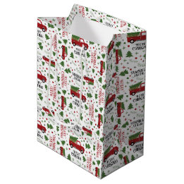 Sac Cadeau Moyen Vintage Camion Rouge Arbre de Noël Motif