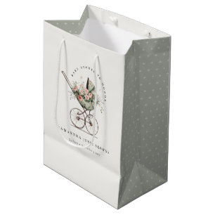 Sac Cadeau Moyen Vintage Floral Green Blush Baby shower