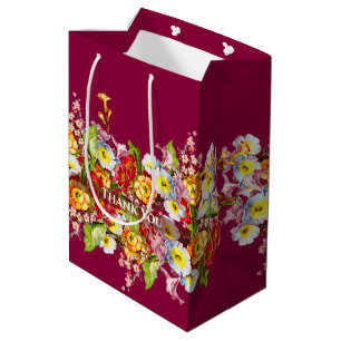 Sac Cadeau Moyen Vintage Floral Primroses Printemps Cute Chic Bourg