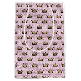 Sac Cadeau Moyen Vintage Gold Crown Royal Pattern Pink Princess