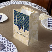 Vintage Marine Gold Damask Look Merci avec nom