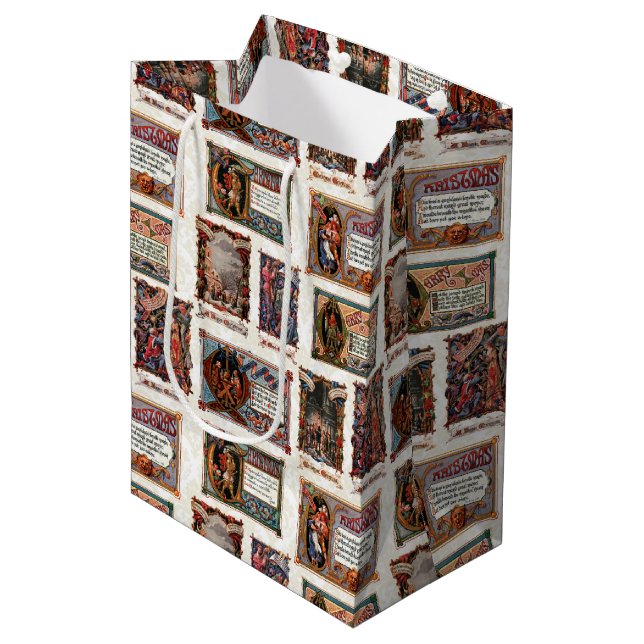 Sac Cadeau Moyen Vintage Medieval Christmas Collage (Devant Angle)