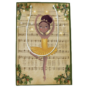 Sac Cadeau Moyen Vintage Noël Partition Musique et Ballerina