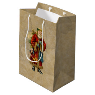 Sac Cadeau Moyen Vintage Noël Vieux Monde Père Noël
