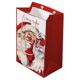 Sac Cadeau Moyen Vintage Père Noël Joyeux Noël Rétro