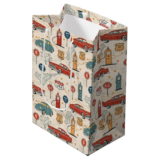 Sac Cadeau Moyen Vintage Road Trip Pattern (2) (Devant Angle)