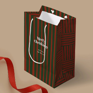 Sac Cadeau Moyen Vintage rouge et vert Plaid Stripe Joyeux Noël