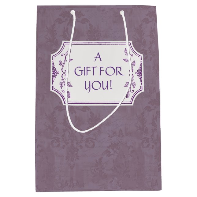 Sac Cadeau Moyen Vintage Smokey Mauve Damask Personnalisé (Devant)