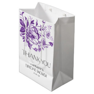 Sac Cadeau Moyen Vintage Toile de Jouy Fleurie Violette pour une Ba