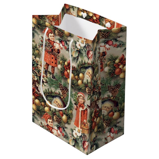 Sac Cadeau Moyen Vintage Victorian Christmas Baubles (Devant Angle)