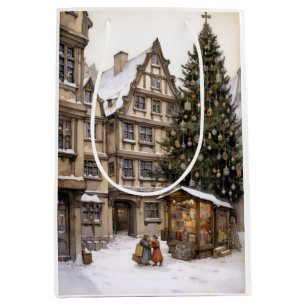 Sac Cadeau Moyen Vintage village sapin de Noël ramassant Tea Towel