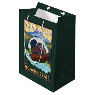 Sac Cadeau Moyen Vintage voyage de scène de capot de castor et de