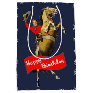 Sac Cadeau Moyen Vintage Western Cowboy Élevage Cheval Anniversaire
