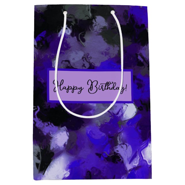 Sac Cadeau Moyen Violet, gris, noir et bleu Abstrait (Devant)