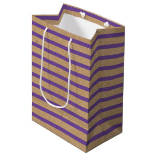 Sac Cadeau Moyen Violet Lavande Violet Lignes Faux Rustique Kraft